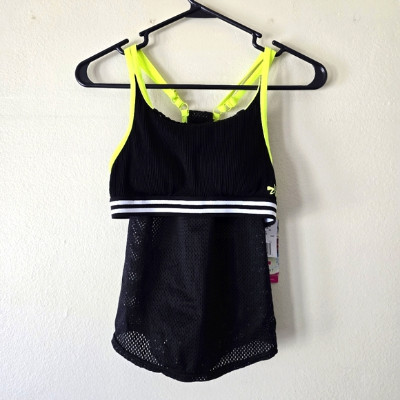 ZeroXposur Tops - ZXSPORT Black Yellow White Gym Top Sports Bra with Jersey Underlay Size Small